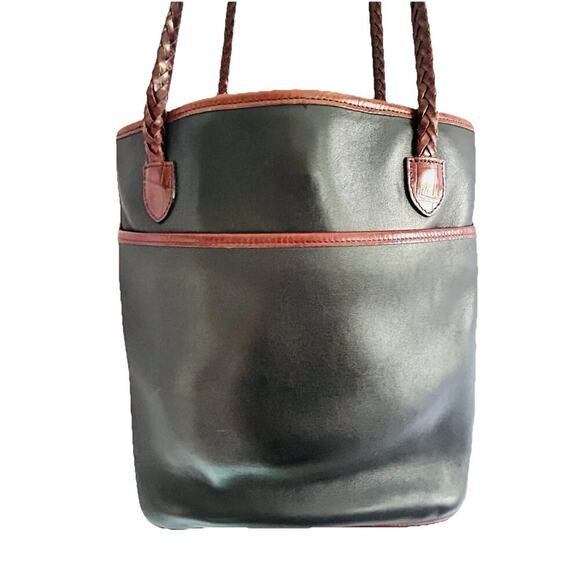 Vintage Brighton Black Leather Caroline Bucket Bag Purse Hearts Brown Croc Tote - Picture 10 of 16